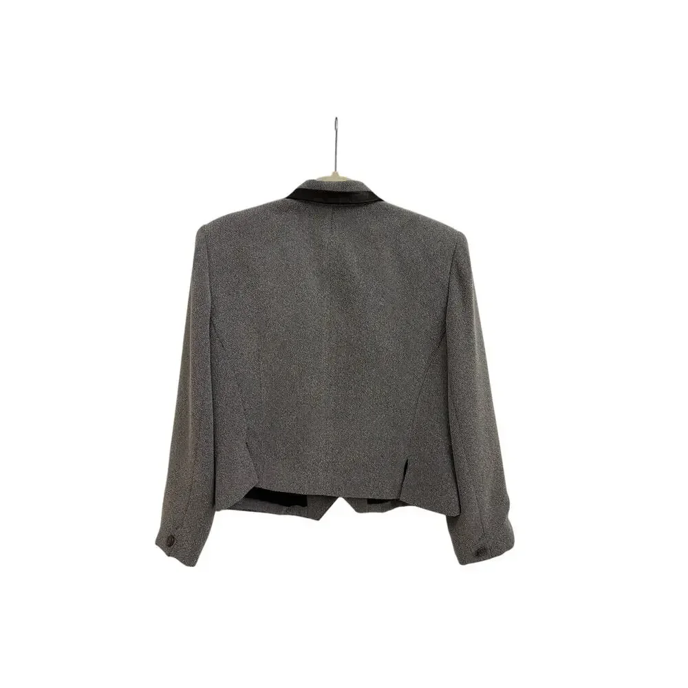 Alberto Makali Vintage Black Jacket Herringbone Leather Trim Preppy Blazer 14